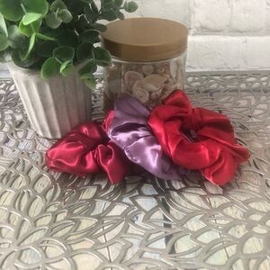 3 New Silk Scrunchies Pink, Red, Purple